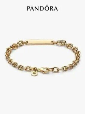 Pandora Shine Gold Follow Your Heart Bar Chain Bracelet